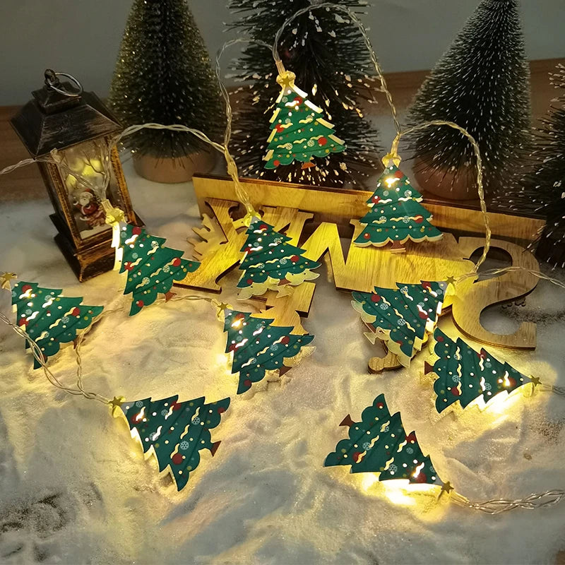 Festliche LED-Lichterkette mit Schneemann und Tannenbaum