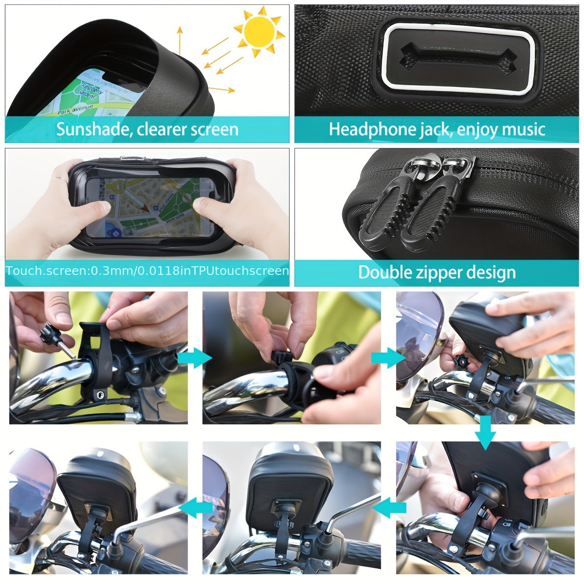 Wasserdichter Handyhalter für Fahrrad und Motorrad – 360° drehbar, passend für 4,5–6,4 Zoll