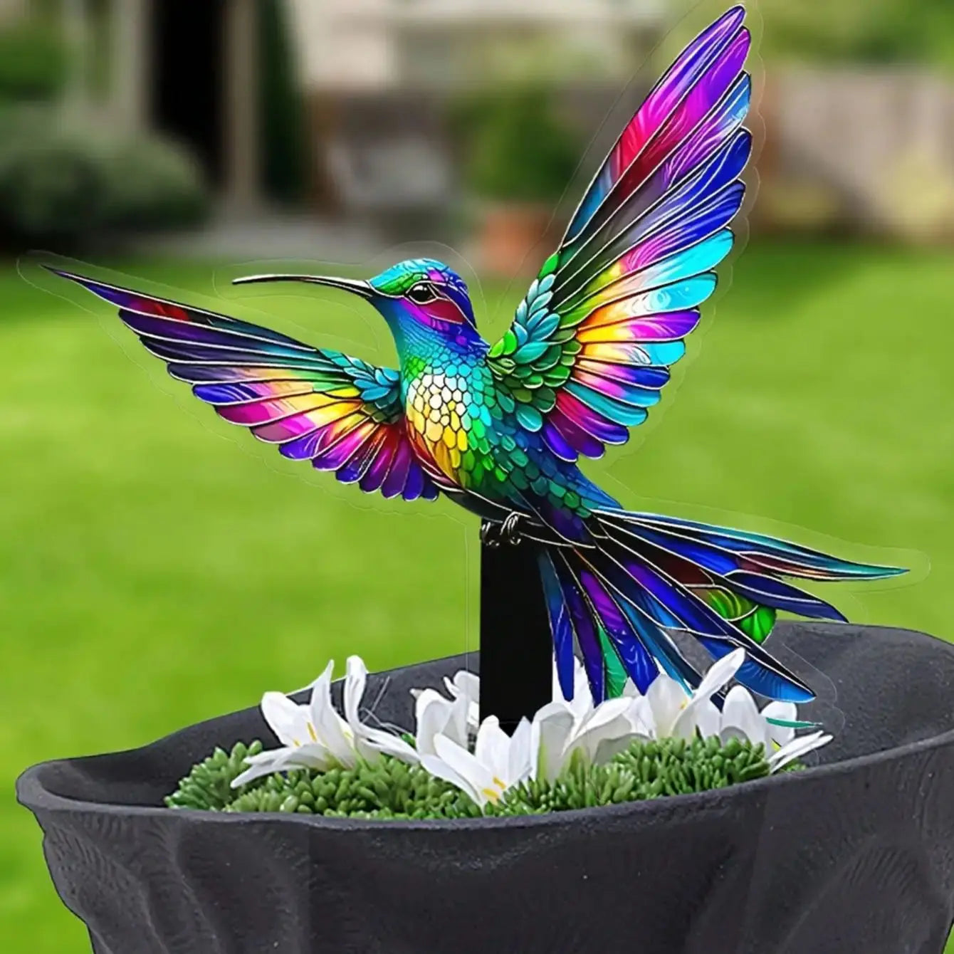Colorful Hummingbird Garden Stake | Decorative Outdoor Lamp