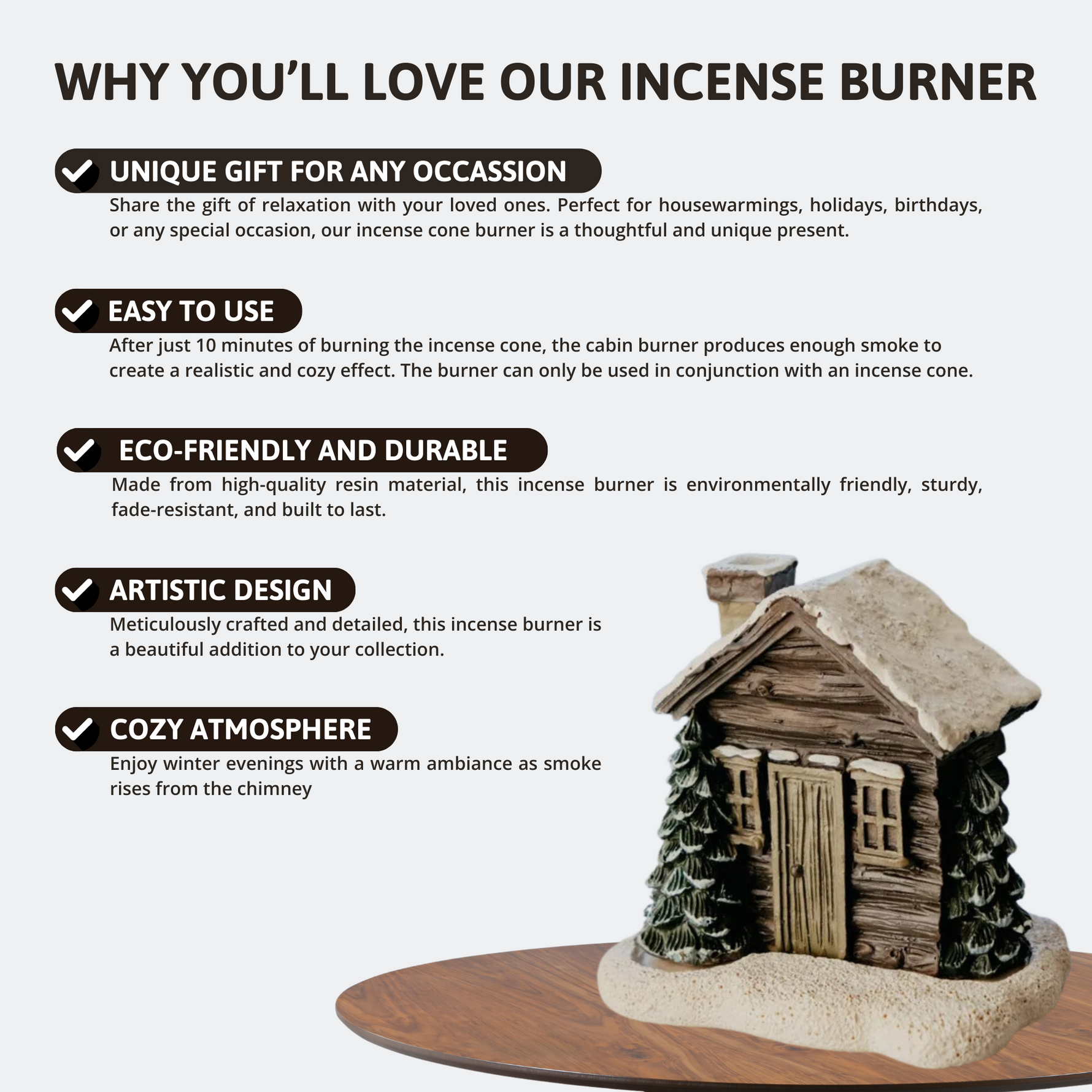 Cozy Cabin - Elegant Incense Burner with 2 Free Cones