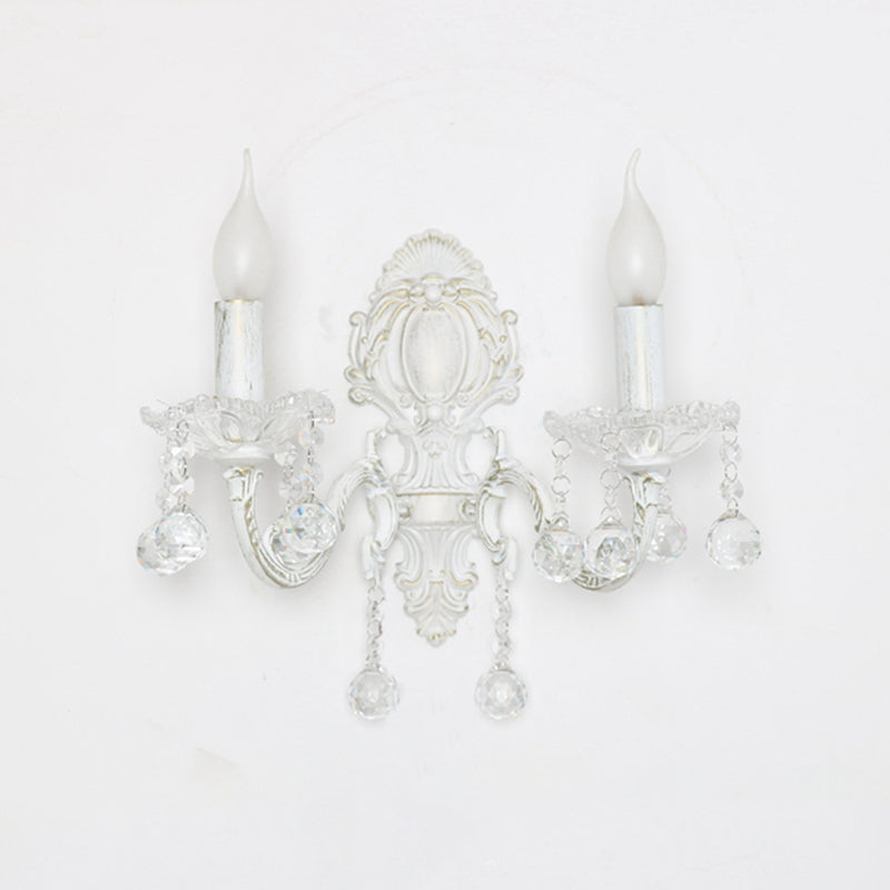 Elegante Wandlampe für Kerzen mit Kristallverzierung in Weiß