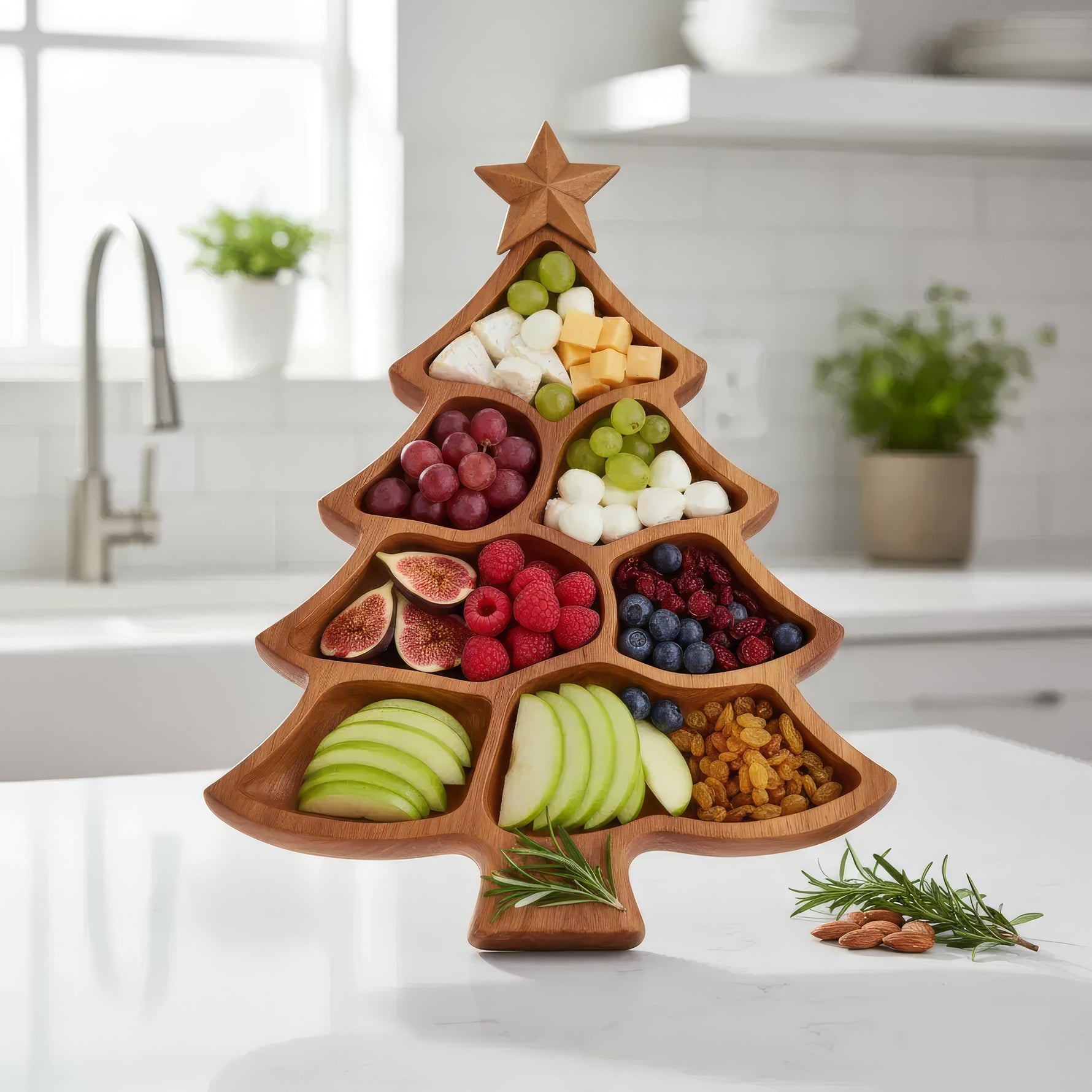 Festive Wooden Serving Tray with Practical Compartments | Set of 2