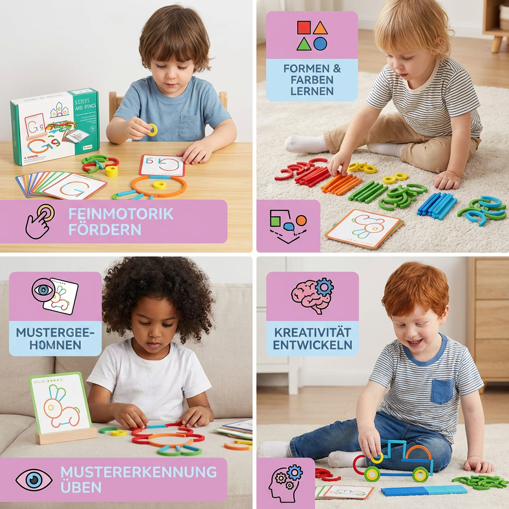 Montessori Puzzle mit Stöcken und Ringen – Pädagogisches Spielzeug