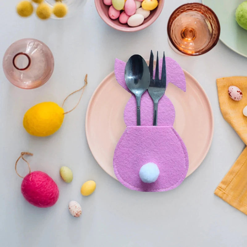 Happy Easter Decor: Set of 4 Bunny Cutlery Holders
