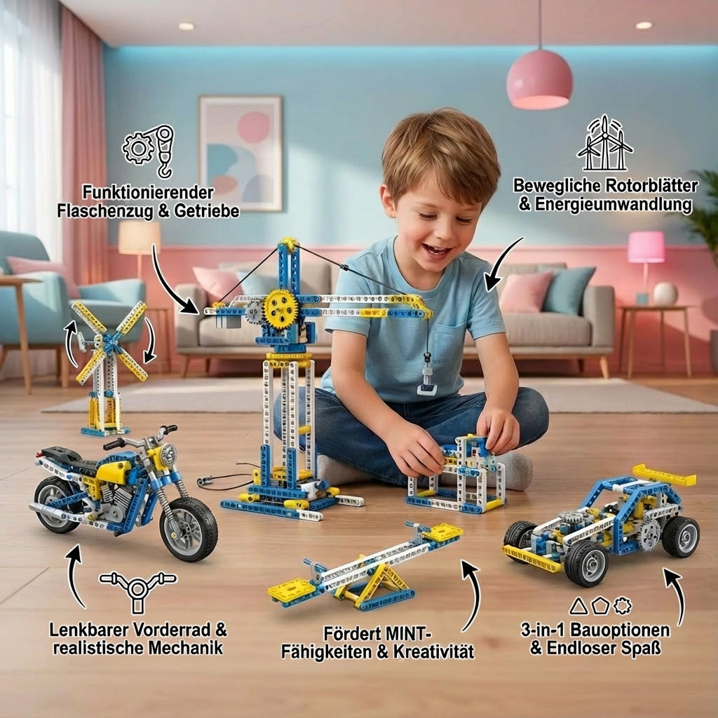 Spielset mit Bausteinen für Wissenschaft und Technik im 3in1-Design