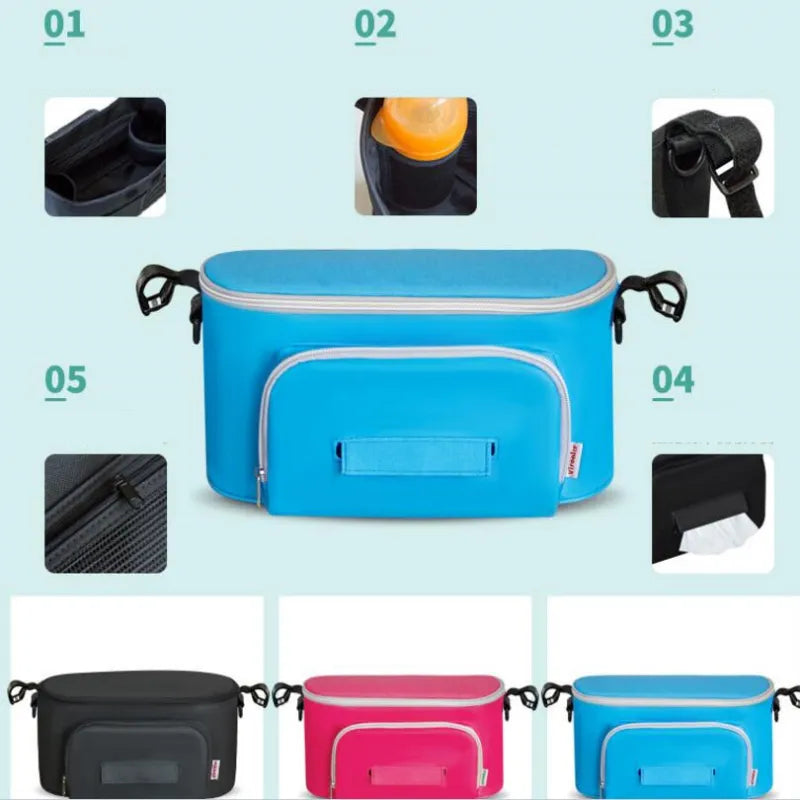 Isolierte Wickeltasche für Kinderwagen mit Feuchttuchspender