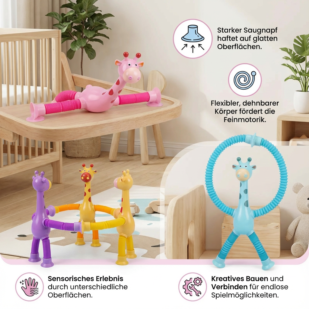 Babyspielzeug mit Saugnapf – Giraffe für sensorische Stimulation