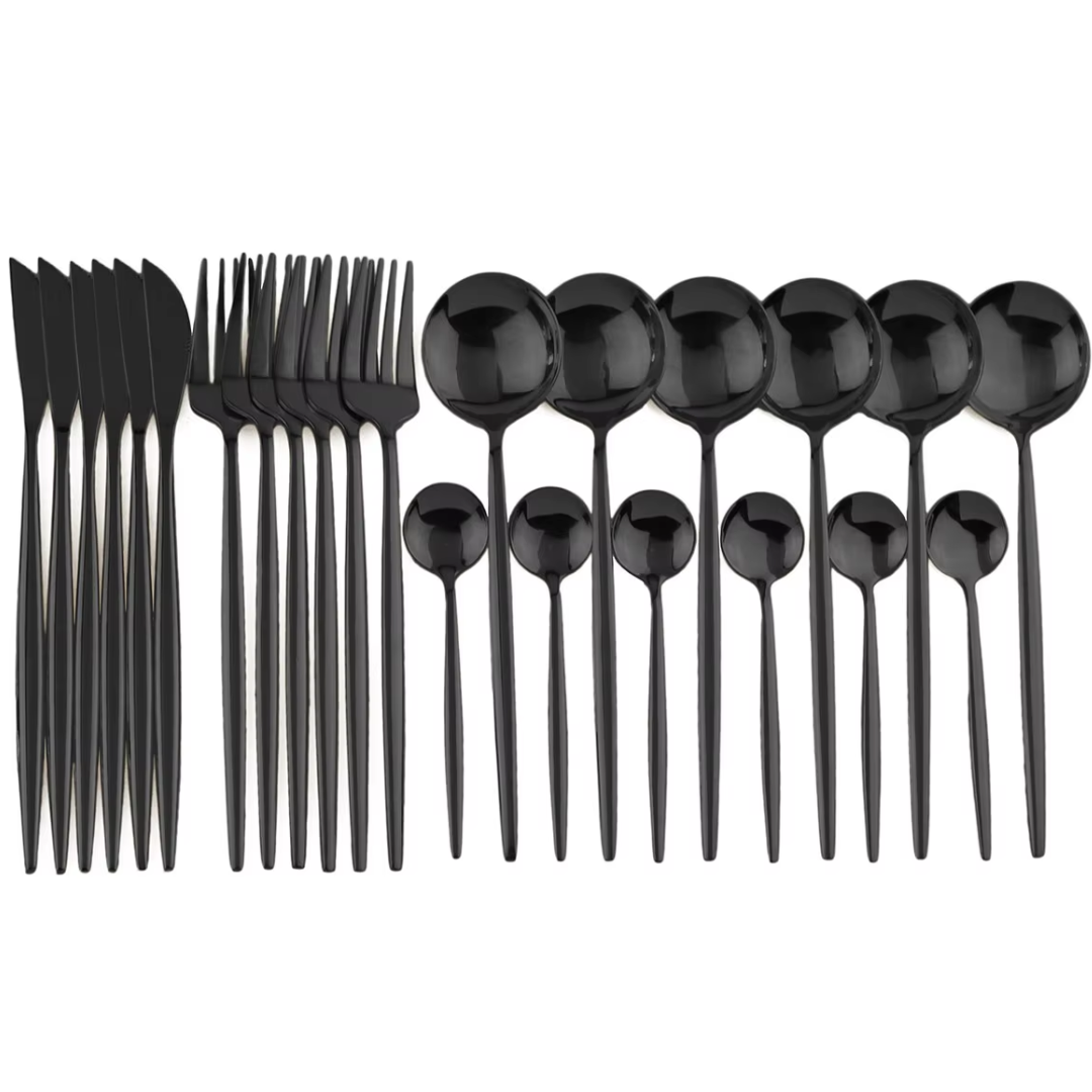 Elegantes 24-teiliges Besteckset in Schwarz – Edelstahl & Spülmaschinenfest