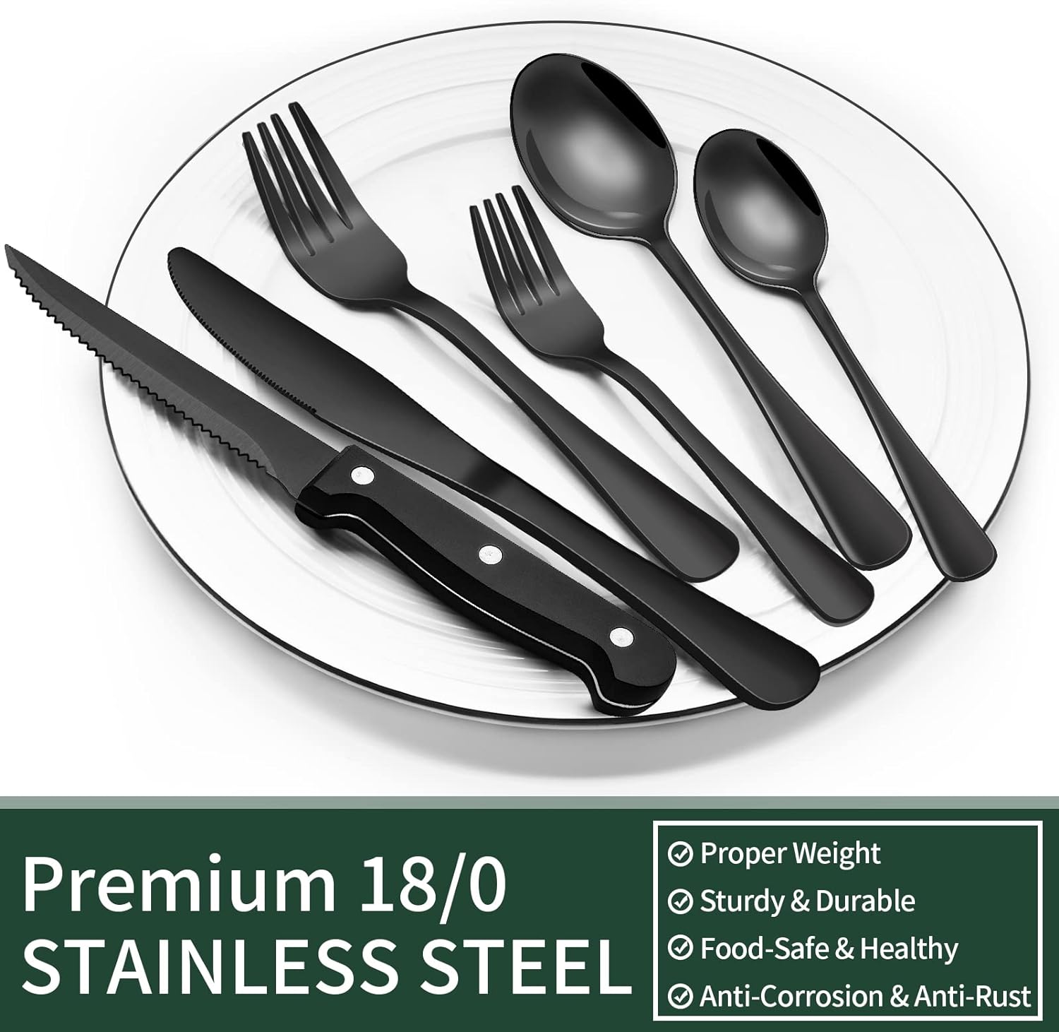 Elegantes 24-teiliges Besteckset in Schwarz – Edelstahl & Spülmaschinenfest