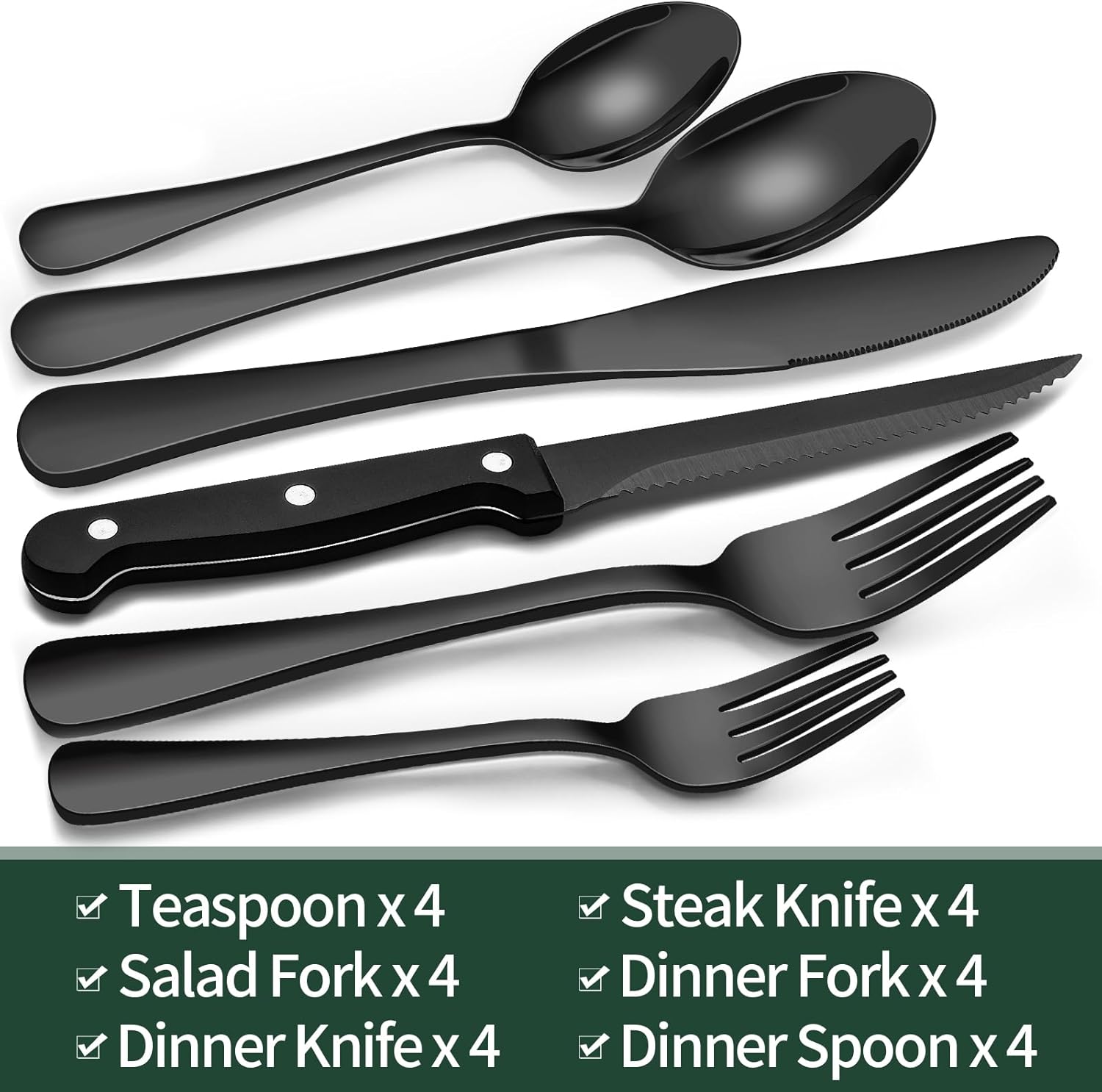 Elegantes 24-teiliges Besteckset in Schwarz – Edelstahl & Spülmaschinenfest