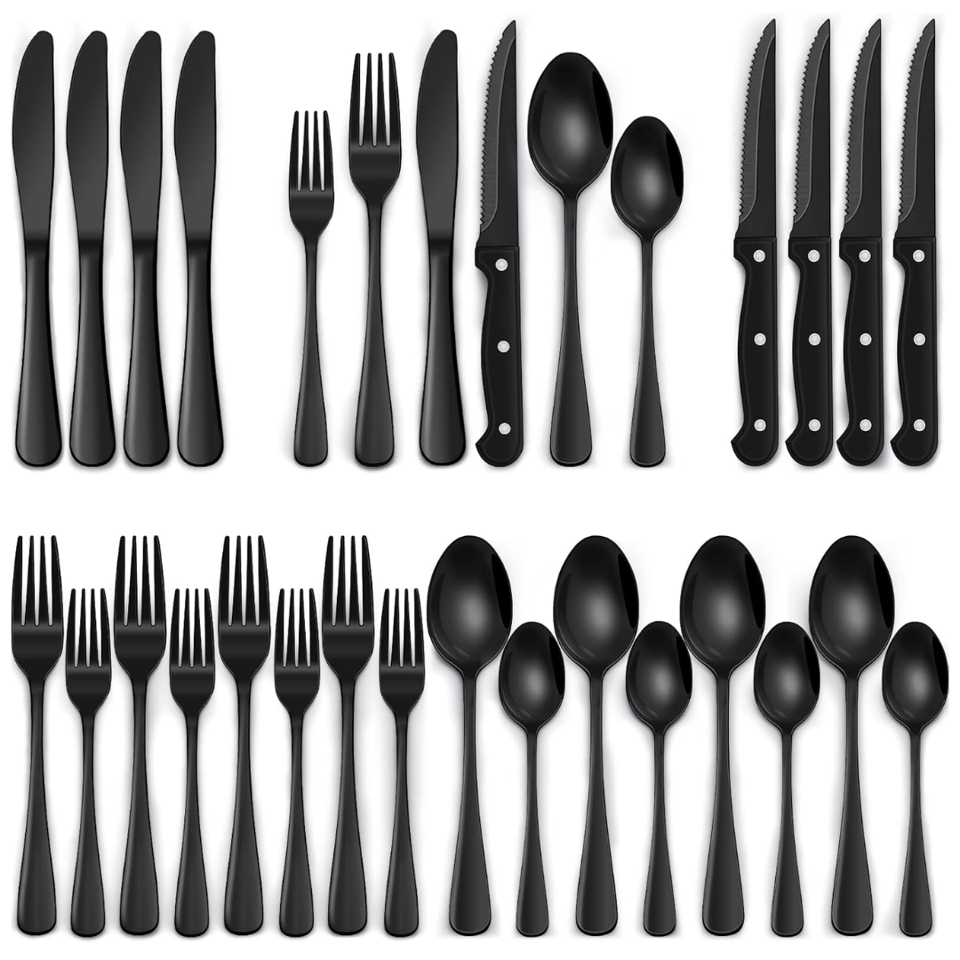 Elegantes 24-teiliges Besteckset in Schwarz – Edelstahl & Spülmaschinenfest