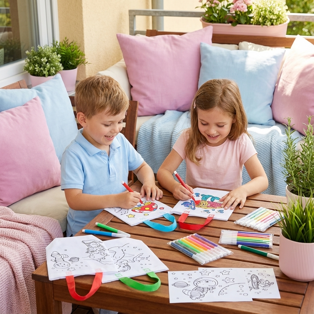 Bastel- und Malset für Kinder mit Stiften und Taschen