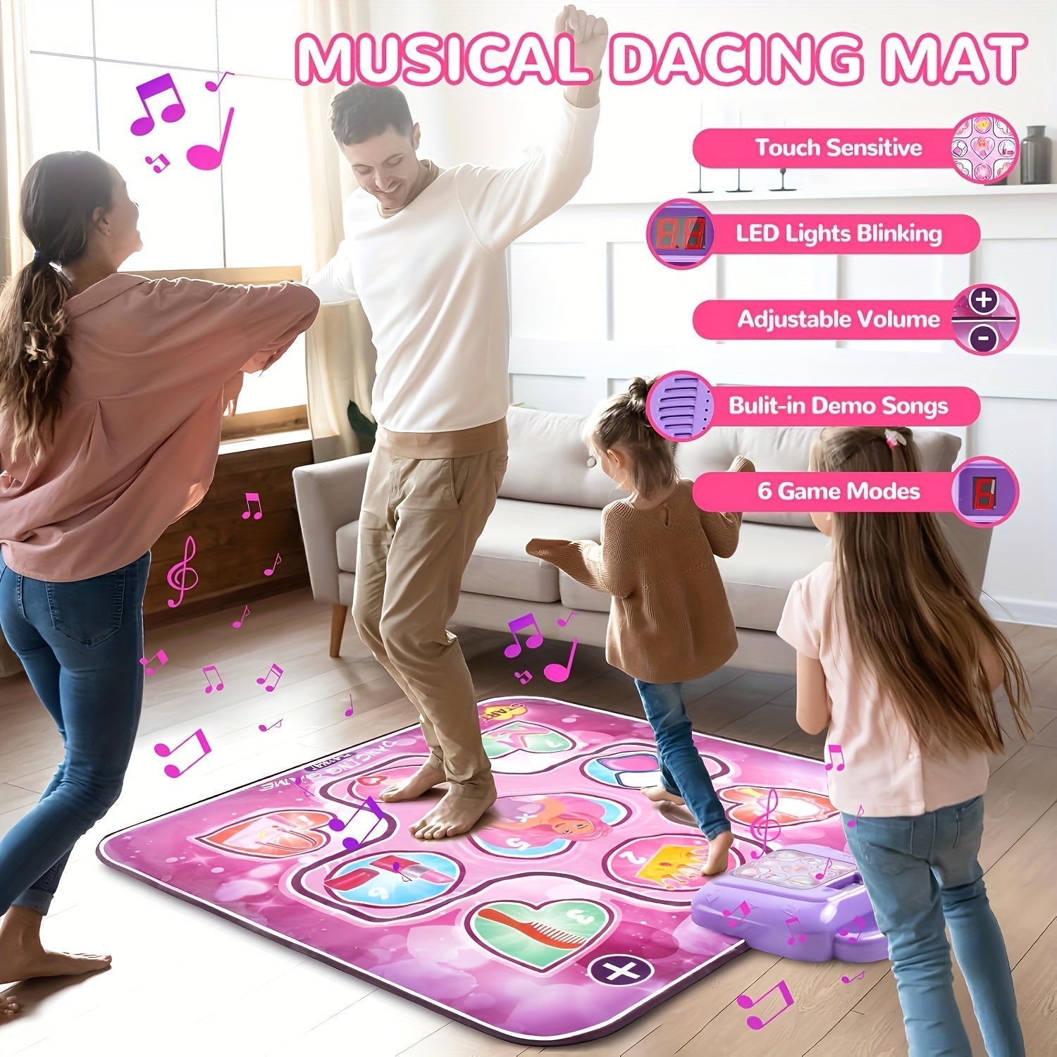Rosa Tanzmatte für Kinder mit Punktesystem und rhythmischem Spiel – Ohne TV