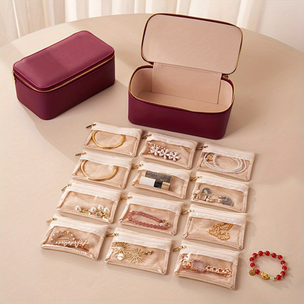 Elegante Schmuckreisebox mit 12 Samtbeuteln – Verhedderungsfrei
