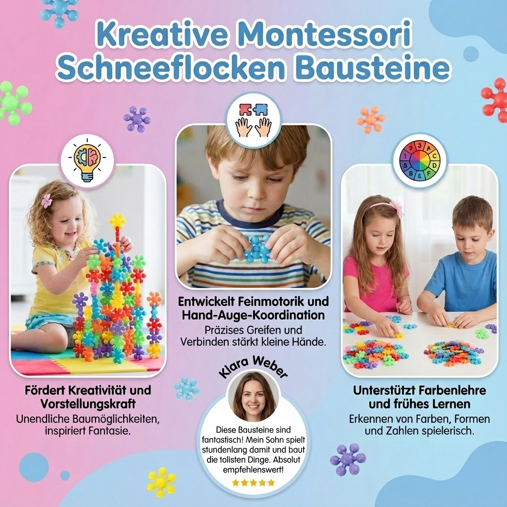 Schneeflocken Bausteine für kreative Montessori-Spieler