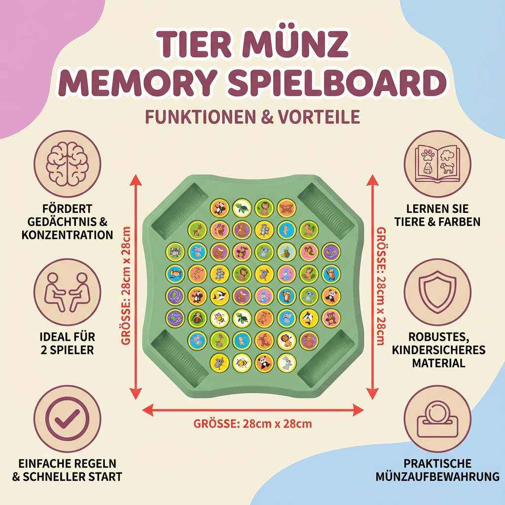 Familien Spielbrett mit Memory Tiermünzen