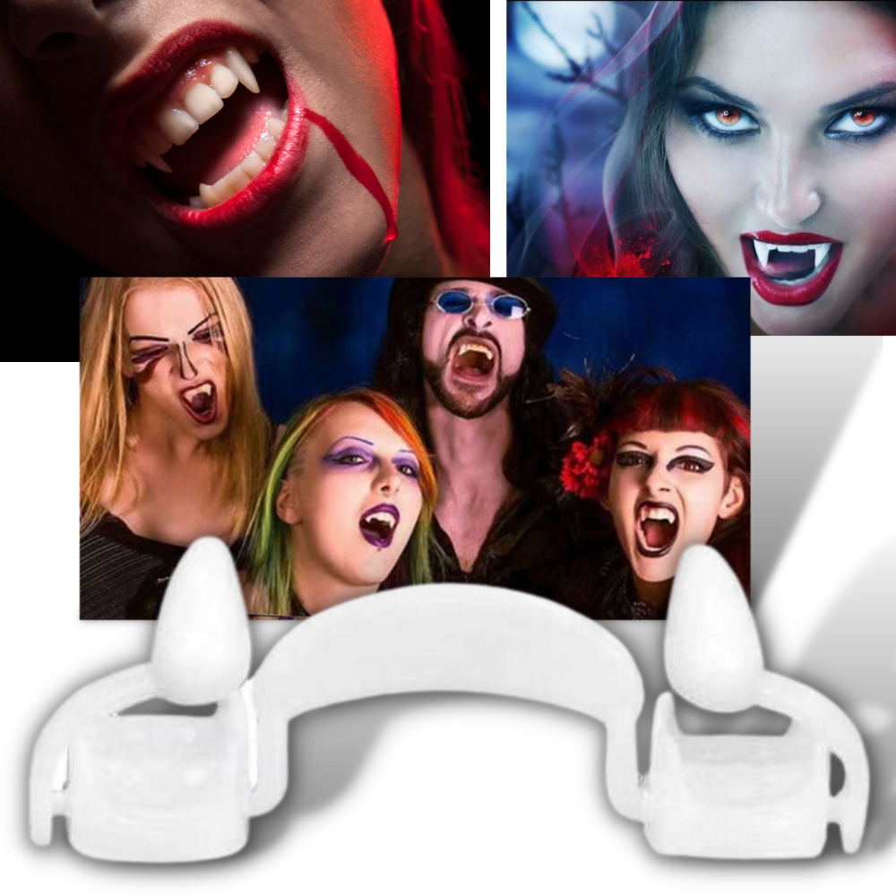 Retractable Vampire Fangs in a 2-piece set for spooky looks