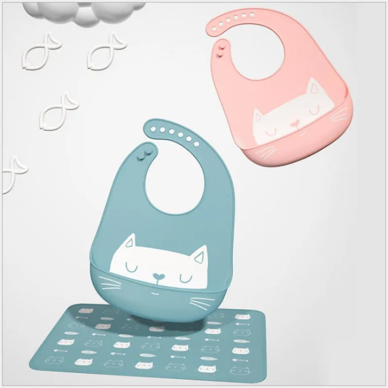 Weiches Silikon Lätzchen mit Tierdesign und Auffangschale für Babys