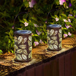 Solare Gartenlaterne mit Sonnenblumen-Motiv