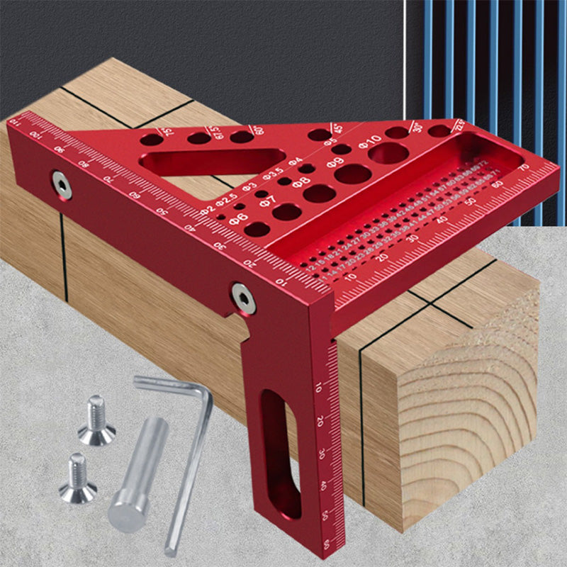 Robuster Winkelmesser aus Aluminium mit Messskala und Bohrlöchern