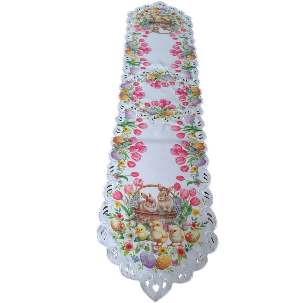 Happy Easter Table Runner | Tulip and Chick Design | Non-Slip | 177 × 38 cm | Perfect Table Decoration for Easter