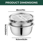 Vielseitiges Edelstahl-Schüsselset mit Reibe und Sieb – 3-in-1 Lösung