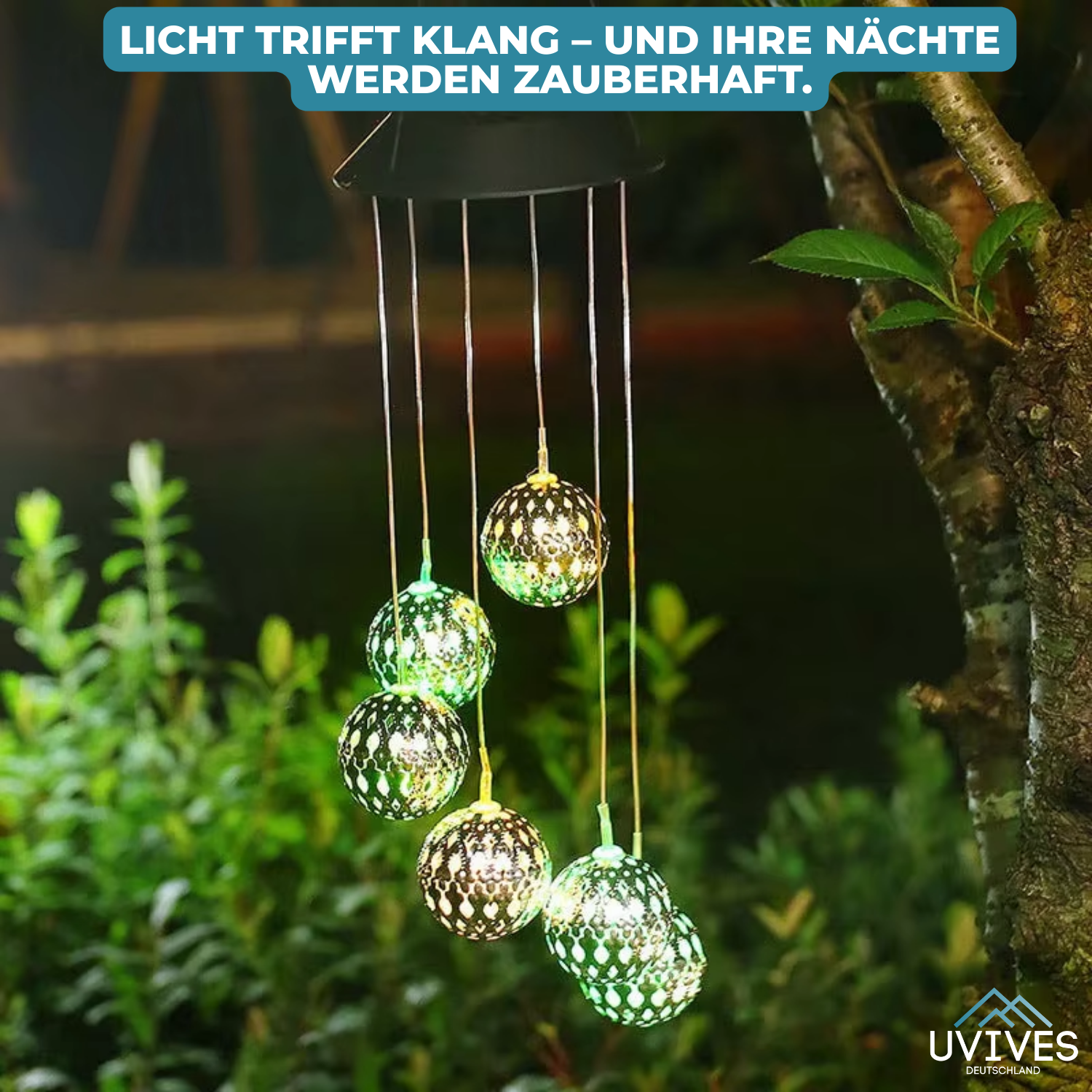 Farbenfrohes Solar-Windspiel für Ihren Garten