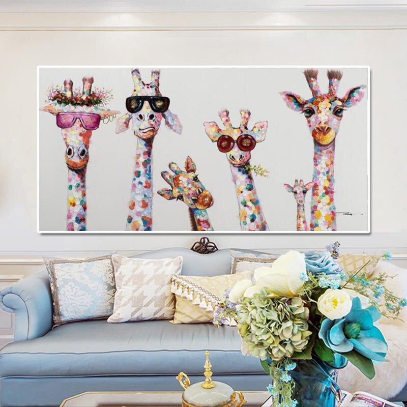 Bunte Giraffen - Stilvolle Wandkunst auf Leinwand