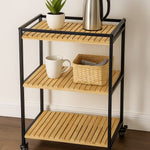 Vielseitiger 3-stöckiger Bambuswagen, 47x33x77cm, Naturholz-Finish