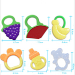 Buntes Silikon Beißring-Set für Babys – Frucht- und Tiermotive