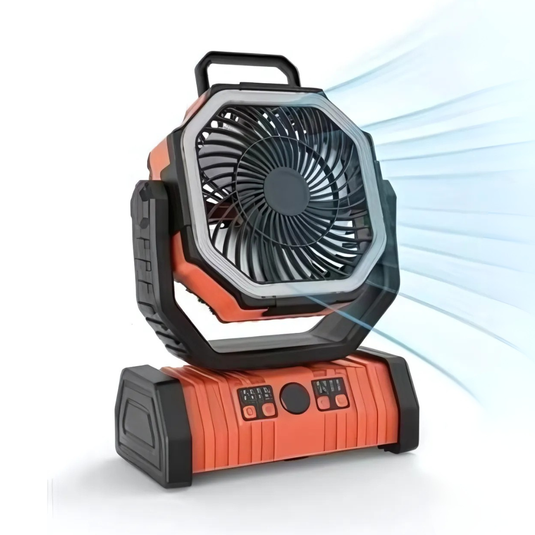 Campingventilator mit LED und Powerbank – 20000mAh, drehbar und wiederaufladbar