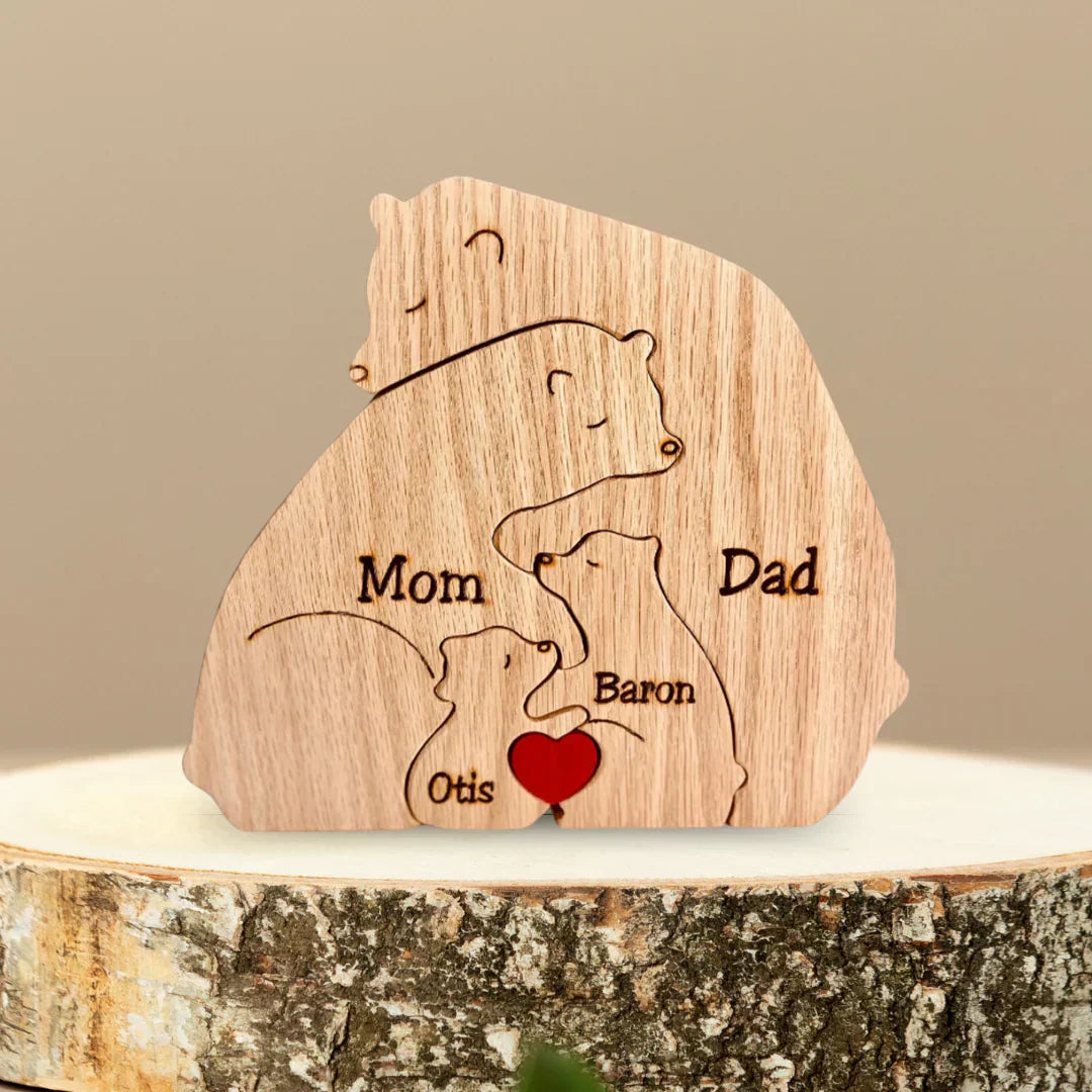 Personalisierbares Holzpuzzle mit Bärenmotiven für die Familie