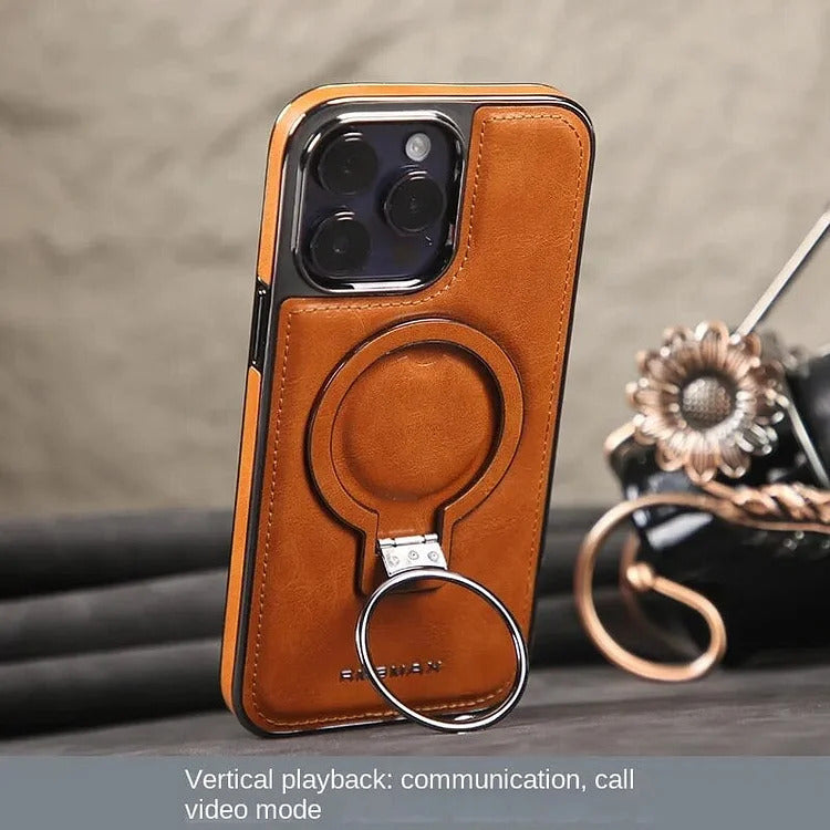 Elegante Lederhülle für iPhone mit Magnetständer – Stilvolle Sicherheit