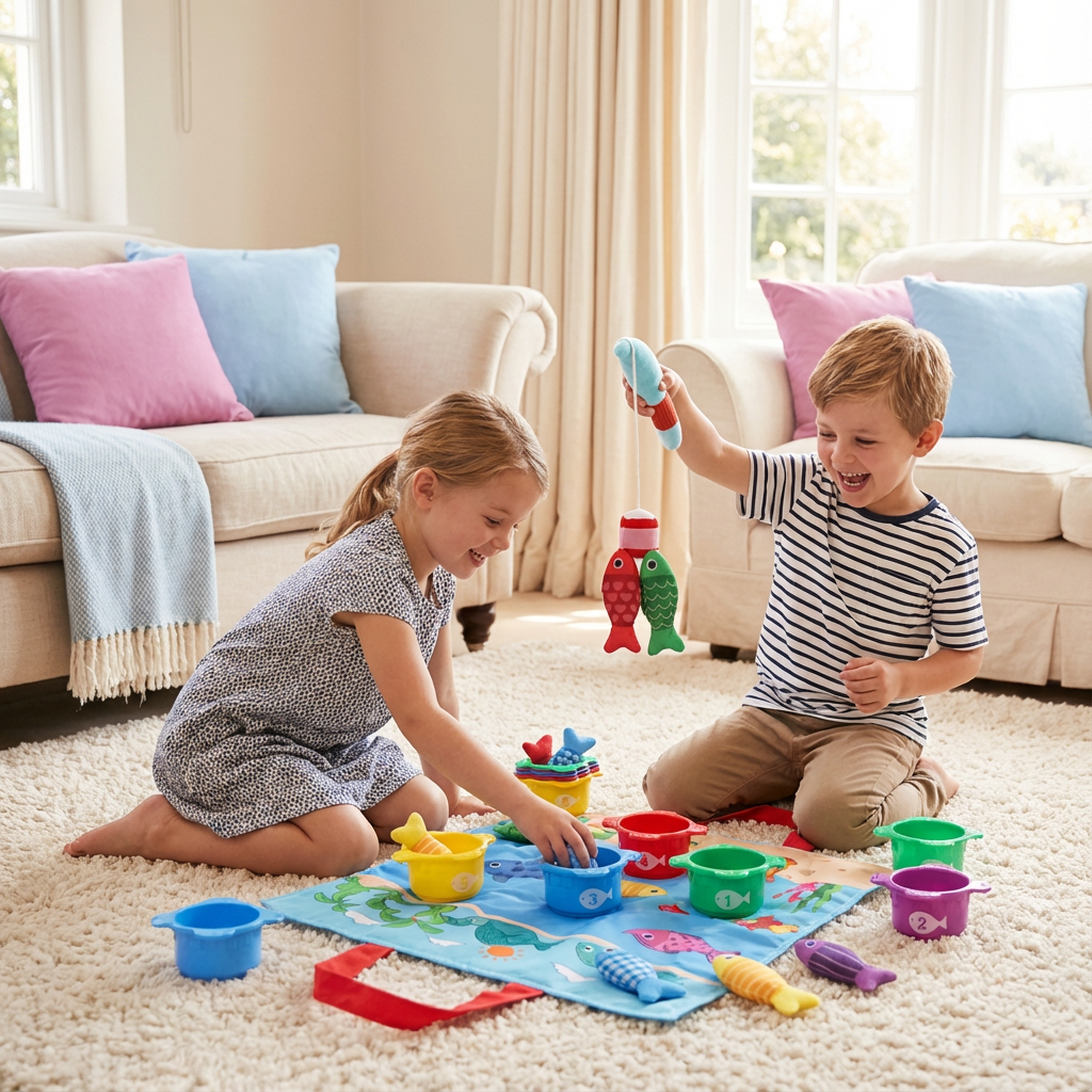 Kinderspielzeug Fischteich aus Plüsch im Montessori-Stil