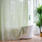 Stylish cotton and linen shower curtain with fringe