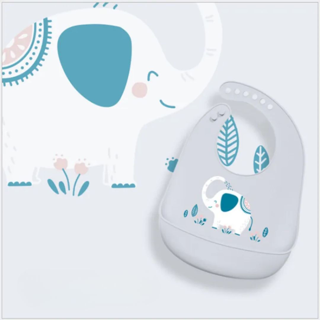 Weiches Silikon Lätzchen mit Tierdesign und Auffangschale für Babys