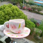 Handbemalte Kaffeetasse aus Keramik mit Untertasse – Teeset