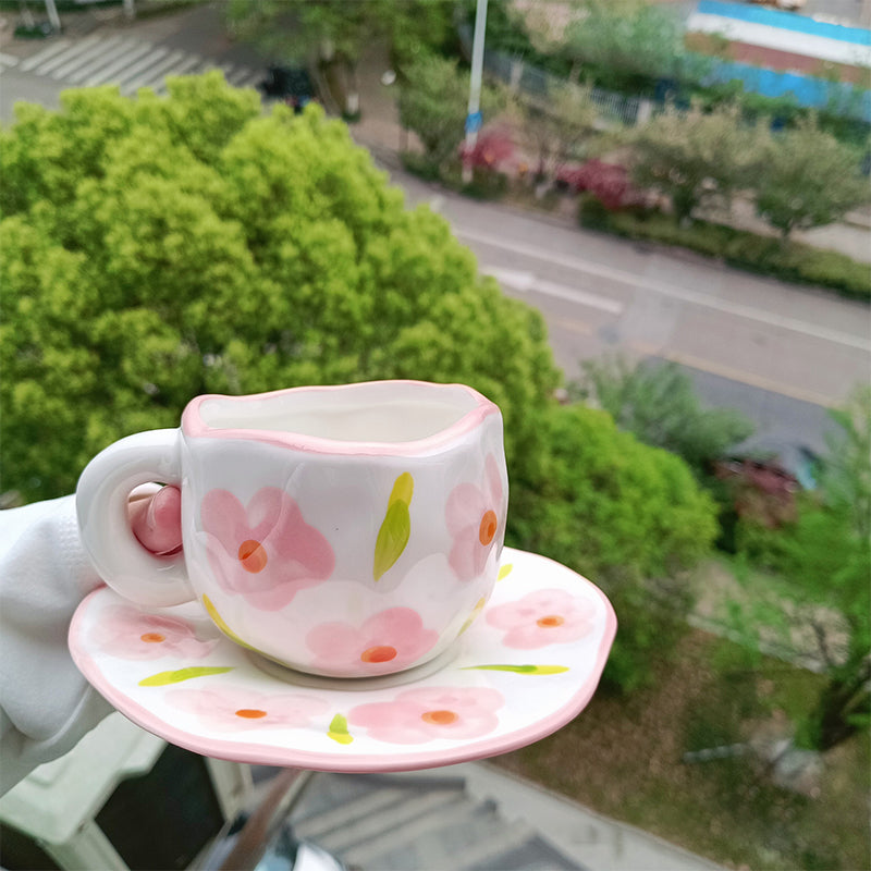 Handbemalte Kaffeetasse aus Keramik mit Untertasse – Teeset