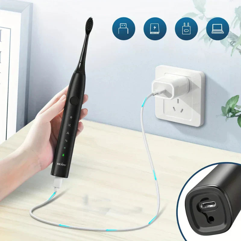 SonicPure Elektrische Zahnbürste – Wiederaufladbar, leise und 8 Bürstenköpfe