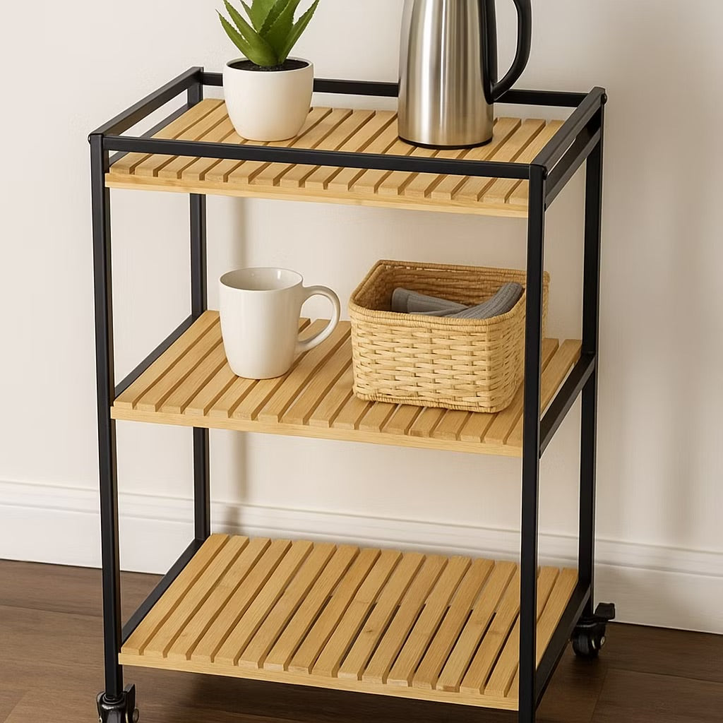 Praktischer 3-stufiger Bambuswagen, 47x33x77cm, Naturbelassen