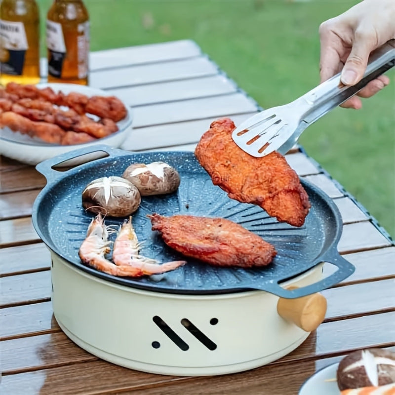Kompakter Tischgrill mit Holzgriffen – 28 cm Durchmesser