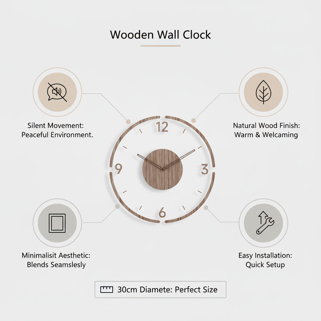 Elegante Holz Wanduhr - Stilvolles Design ohne Geräusche