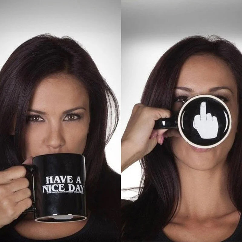 Kaffeebecher mit Mittelfinger – Lustiger Geschenkbecher "Schönen Tag
