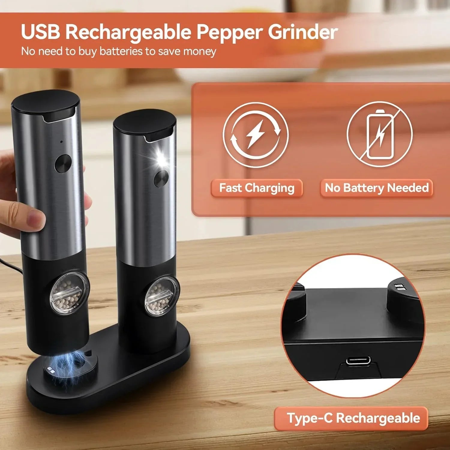 Stylish Cordless Salt and Pepper Grinder