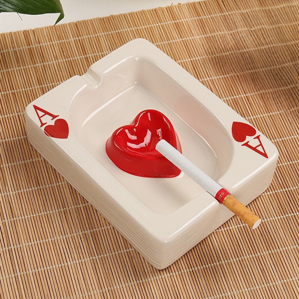 Stylish Ceramic Ashtray with Heart Motif – Square Decor for Home and Office