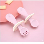 Silikon Besteck für Babys – Lernlöffel und Gabel mit Sicherheitsring