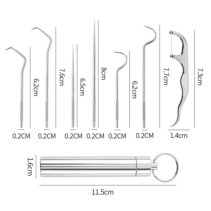 Hochwertiges Edelstahl-Zahnstocher-Set (7 Teile) | Dentisafe