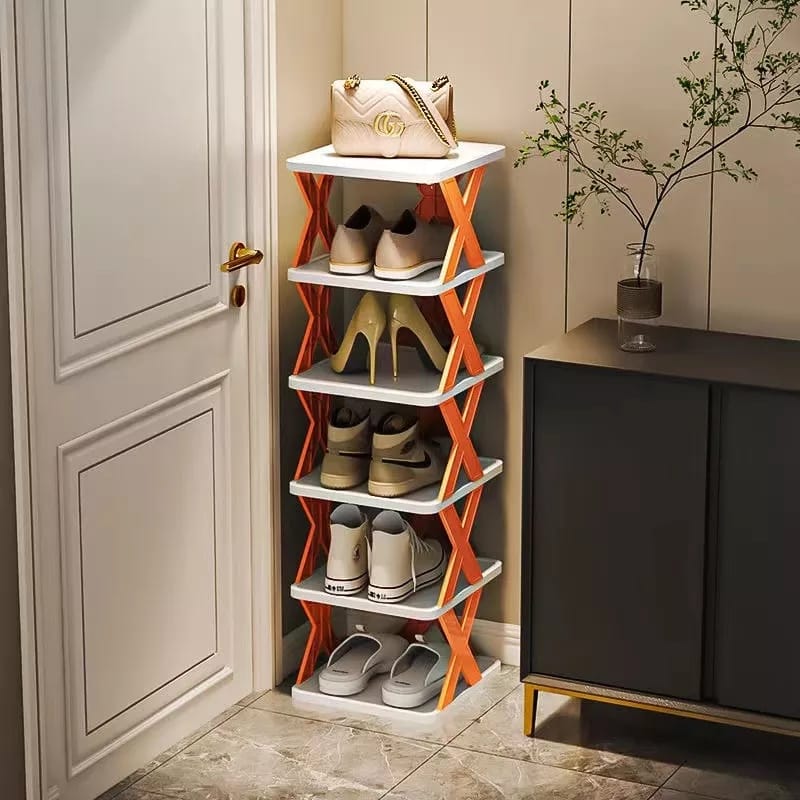 Platzsparendes Schuhregal mit 6 Ebenen aus robustem Kunststoff