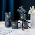 Kaffeetasse aus Keramik in Kobalt Blau mit 12 Sternzeichen