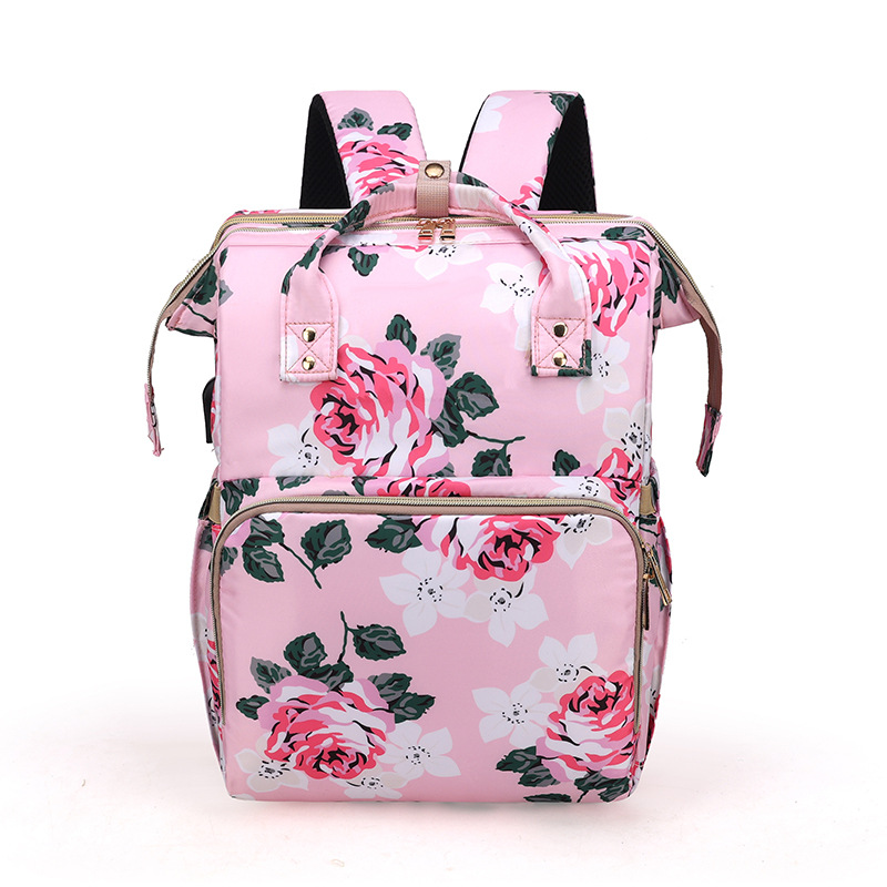 Wickeltasche mit Blumenmuster – Faltbares Moskitonetz für Mütter
